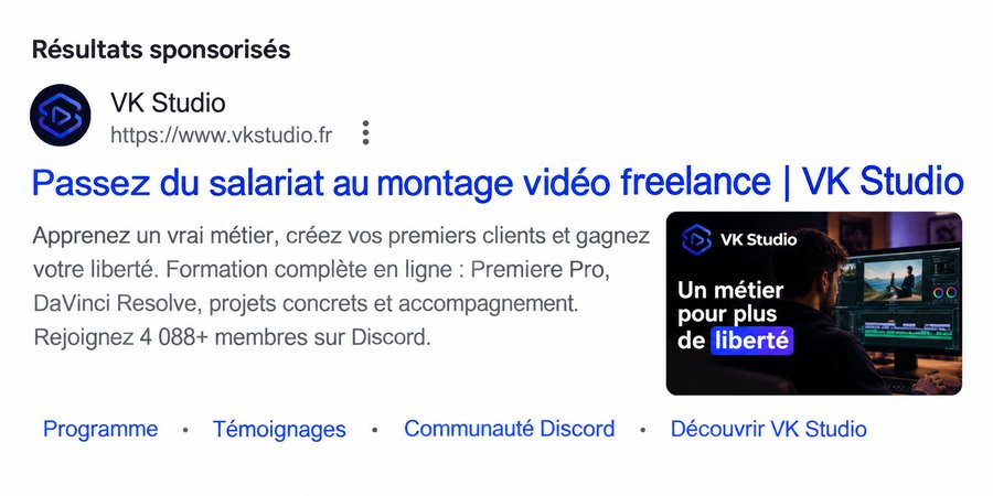 Annonce Google Ads VK Studio, Prisonnier du Salariat