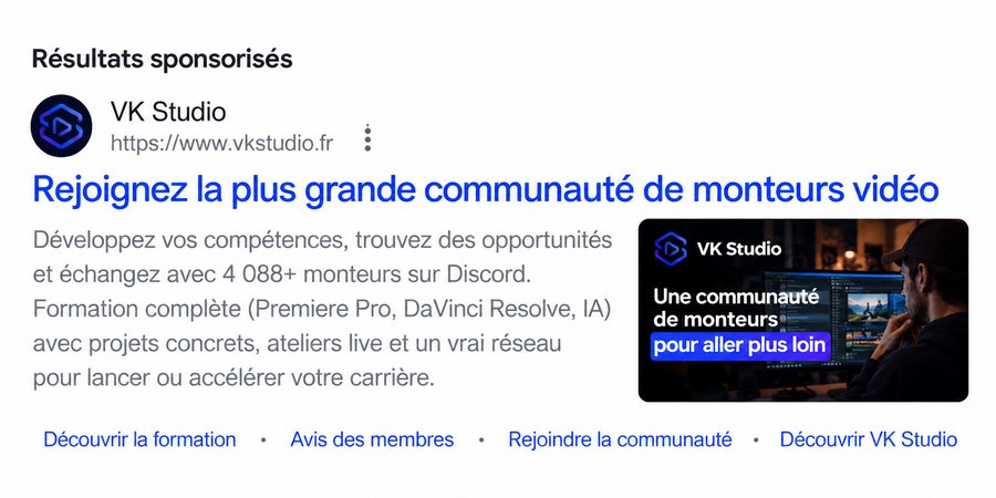 Annonce Google Ads VK Studio, Chasseur de Réseau