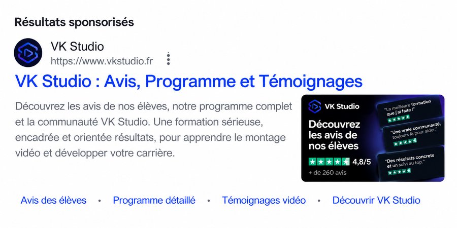 Annonce Google Ads VK Studio, Comparateur Rationnel